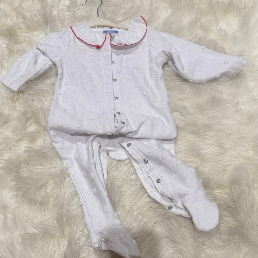 Jacadi White and Red Trim Kids Footie